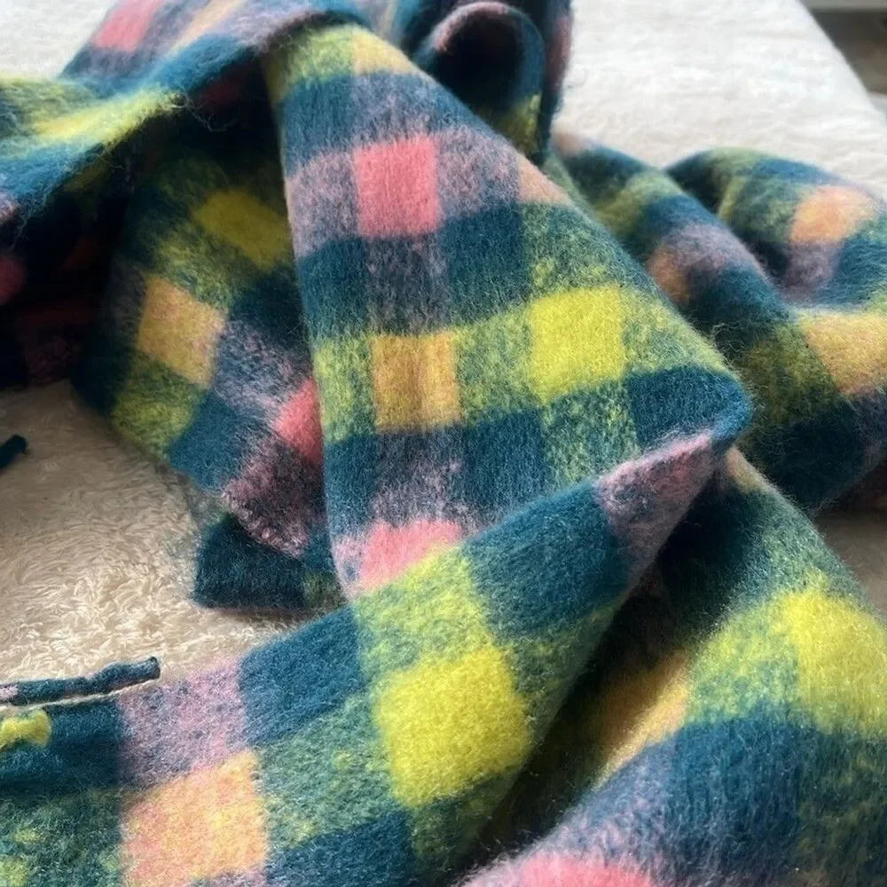 Natasha Multi Colored Plaid Blanket Scarf fringe Plaid Shawl Oversized NWT